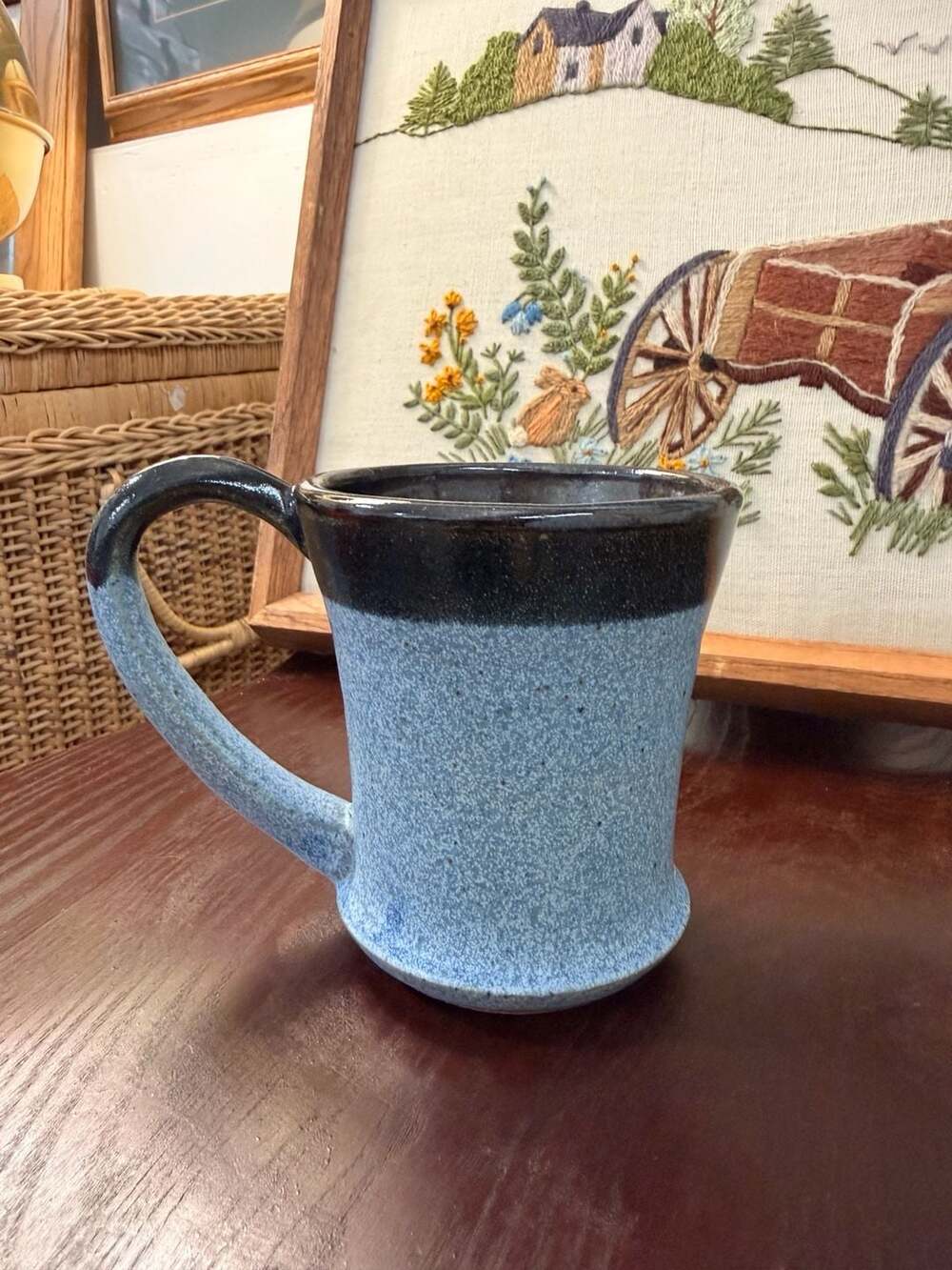 Handmade Ceramic Pottery Coffee Mug Blue Speckled Glaze Cottage Coastal Cabin